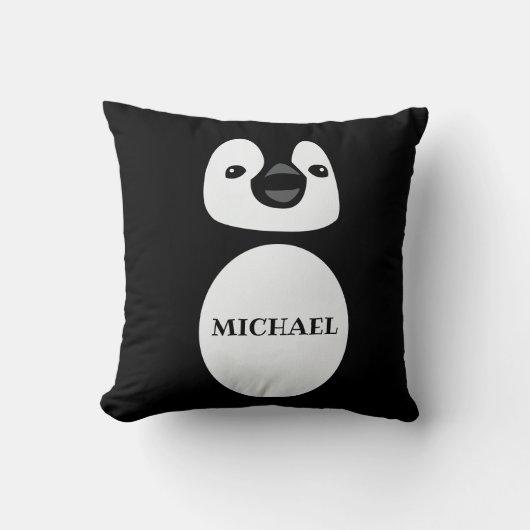 Coussin Manchette Manchot Mignon en Noir et Blanc (Recto)
