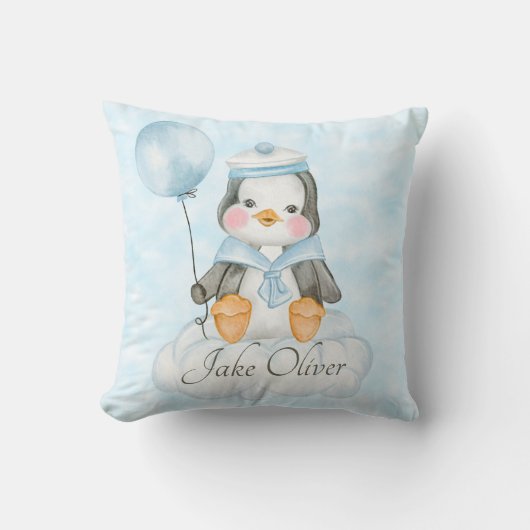 Coussin Manchot Bleu Garçon Bébé (Recto)