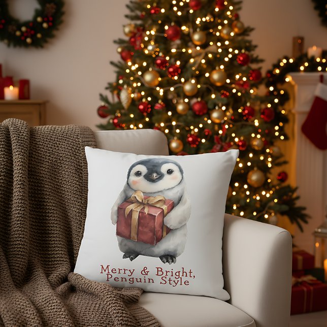 Coussin Manchot de Noël Merry & Bright (Créateur téléchargé)