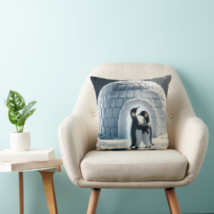 Coussin Manchots dansant lentement près d'un igloo