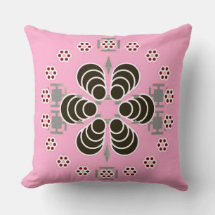Coussin Mandala à six points - rose et noir