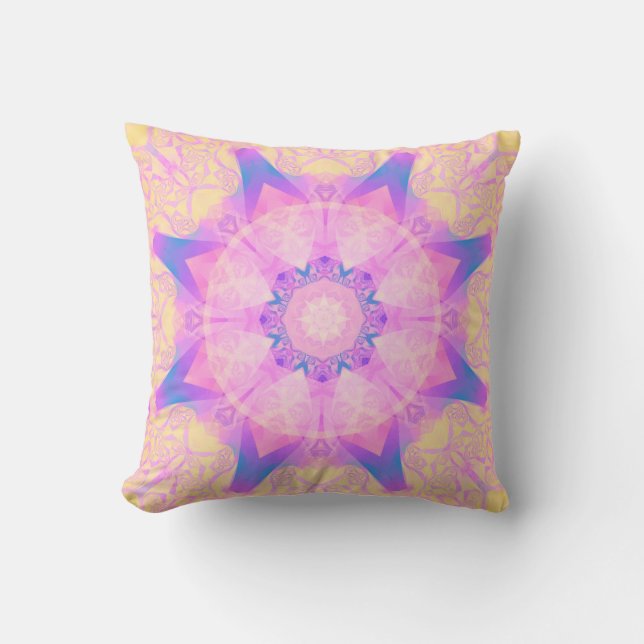 Coussin Mandala abstrait rétro numérique. Fleur brillante. (Recto)