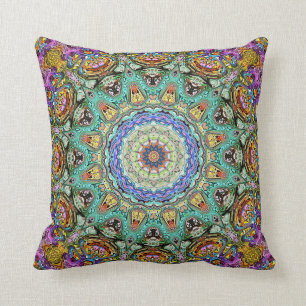 Coussin Mandala Abstrait Vert Et Violet