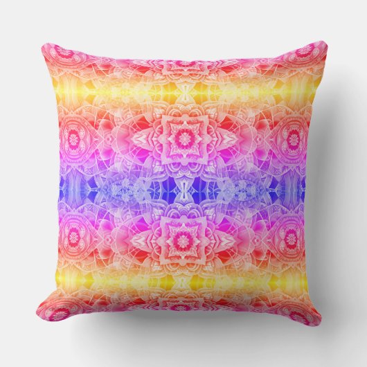 Coussin Mandala arabesque en violet, jaune et rose (Recto)