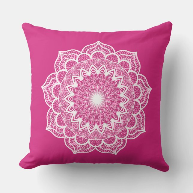 Coussin Mandala blanc sur fond rose (Recto)