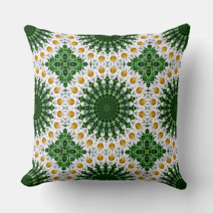 Coussin Mandala blanche en marguerite avec symétrie verte