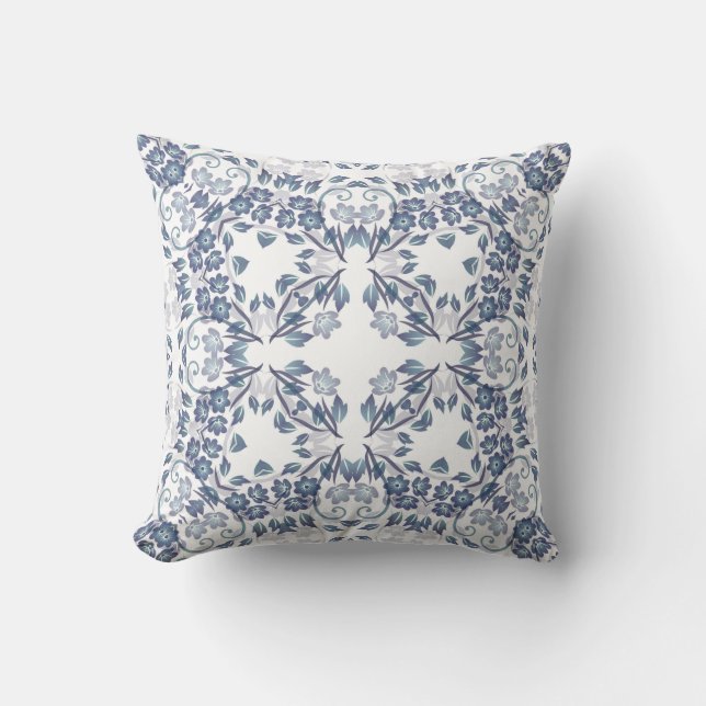 Coussin Mandala bleu poussiéreux  (Recto)