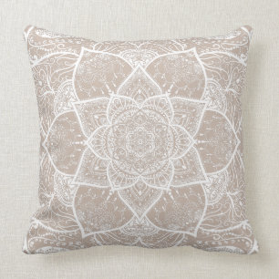 Coussin Mandala Brown clair et blanc - Loergann en laine