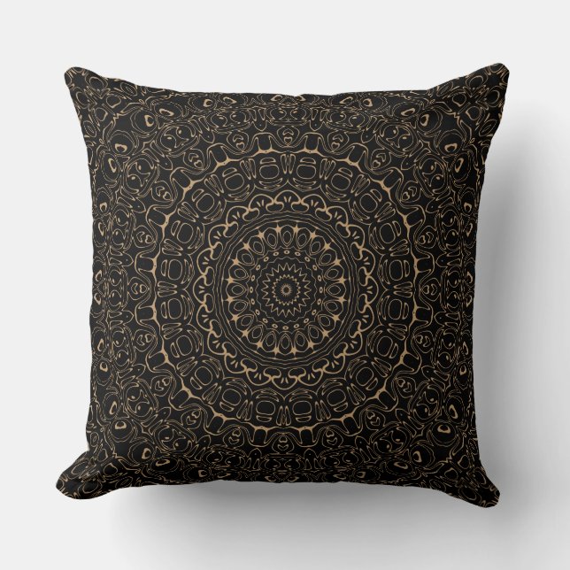 Coussin Mandala Camel Tan à l'élégante symétrie (Recto)