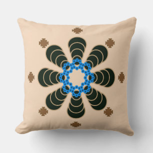 Coussin Mandala, Chocolat, Tan, Beige & Bleu en huit point
