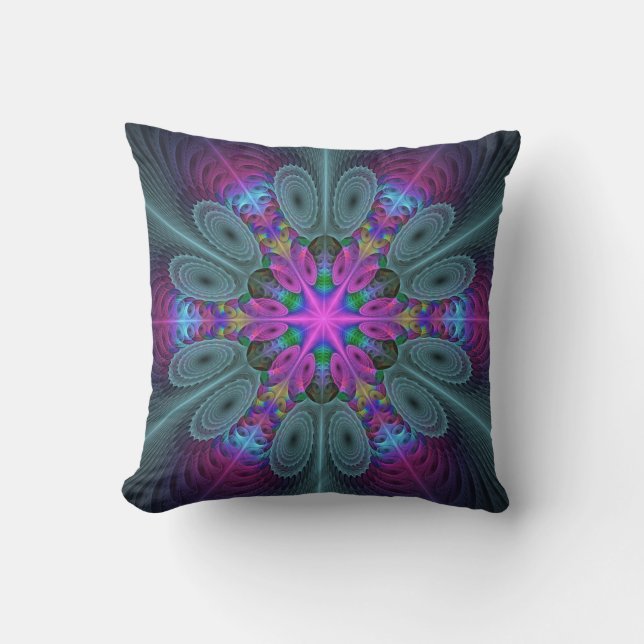 Coussin Mandala Colorful spiritual Fractal Art With Pink (Recto)