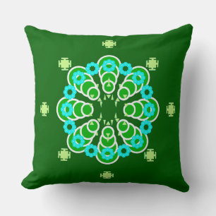 Coussin Mandala, Dark Jade Green et Aqua en huit points