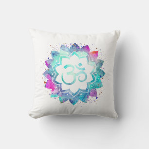 Coussin Mandala de fleur de Lotus d'aquarelle de symbole