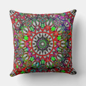 Coussin Mandala de kaléidoscope anormal vert rouge (Verso)