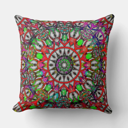 Coussin Mandala de kaléidoscope anormal vert rouge (Recto)