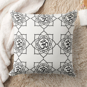 Coussin Mandala de Yoga Om Blanc Noir Peinture sur