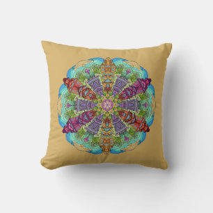 Coussin Mandala Design, Maisons VIctorian, Aqua/Tan