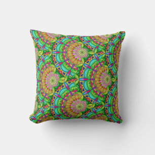 Coussin Mandala Design, Neon Pinwheel