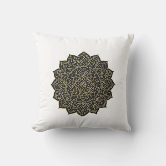 Coussin Mandala d'or et de marine (Recto)