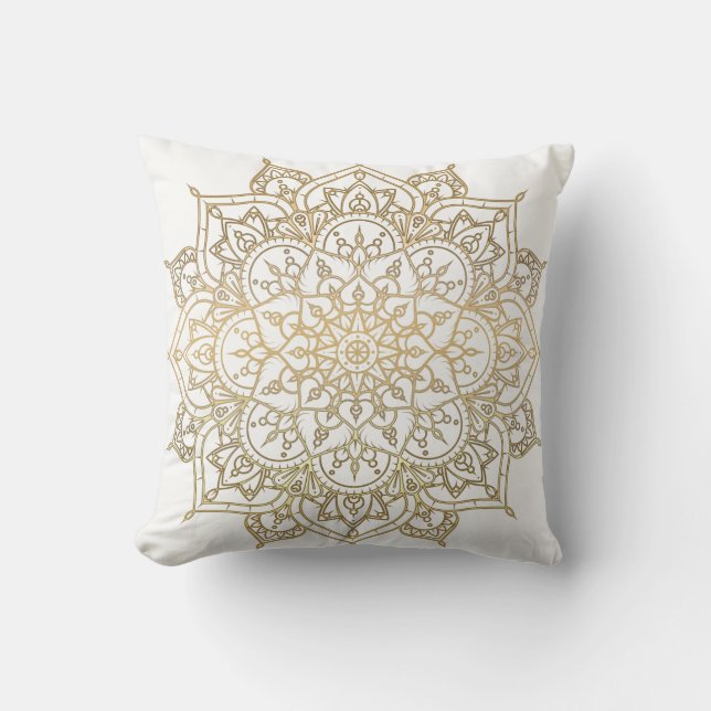 Coussin Mandala doré Blanc Chic Glamour Moderne Glam (Recto)