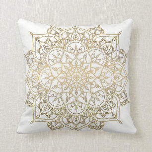 Coussin Mandala doré Blanc Chic Glamour Moderne Luxe