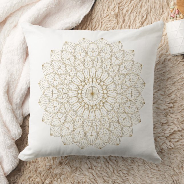 Coussin Mandala doré élégant – Grand circulaire numérique (Couverture)