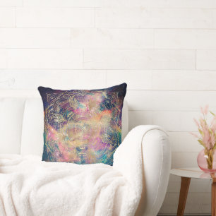 Coussin Mandala doré élégant Nébuleuse aquarelle colorée