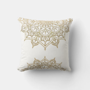 Coussin Mandala doré Glamour chic moderne blanc