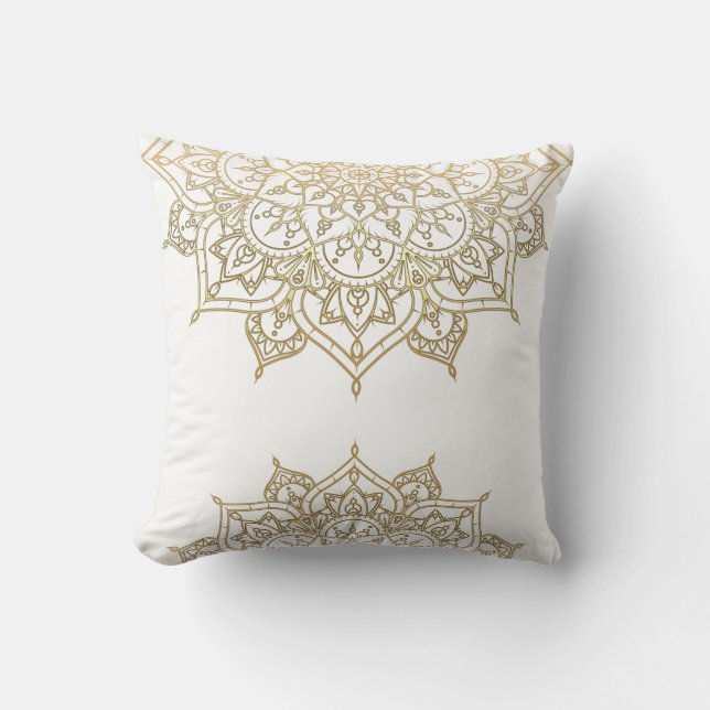 Coussin Mandala doré Glamour chic moderne blanc (Recto)