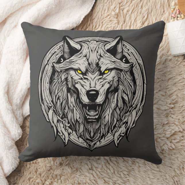 Coussin Mandala du Loup Féroce : Symbole de Force (Couverture)