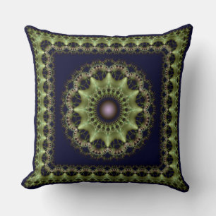Coussin Mandala encadré de couleur vert fractal