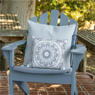 Coussin Mandala Floral Bleu Poussiéreux