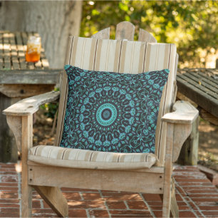 Coussin Mandala Floral Turquoise Foncé