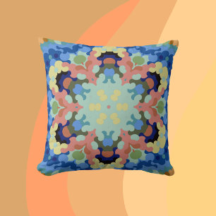 Coussin Mandala Flower bleu rose et jaune