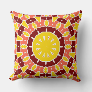 Coussin Mandala géométrique gras jaune orange