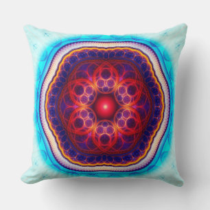 Coussin Mandala harmonique bleu fractal