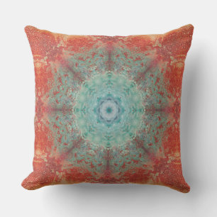 Coussin Mandala Intricate Abstrait orange et turquoise