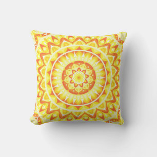 Coussin Mandala Jaune Décoratif Bohème Lumineux