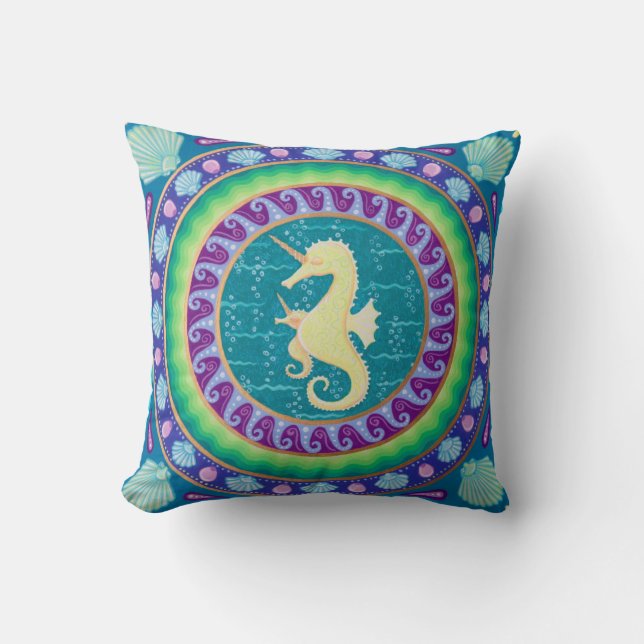 Coussin Mandala magique d'hippocampe de licorne (Recto)