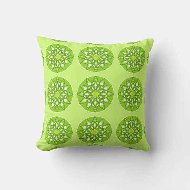 Coussin Mandala motif dans les tons vert citron (Recto)