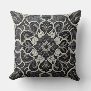 Coussin Mandala Motif de couleur noire : Art de la mosaïqu