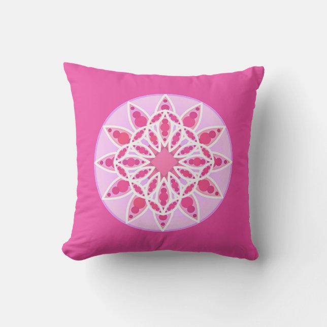 Coussin Mandala Motif en rose, Fuchsia et blanc (Recto)