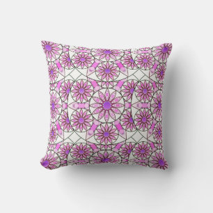 Coussin Mandala, motif, lavande, rose, rose chaud, blanc
