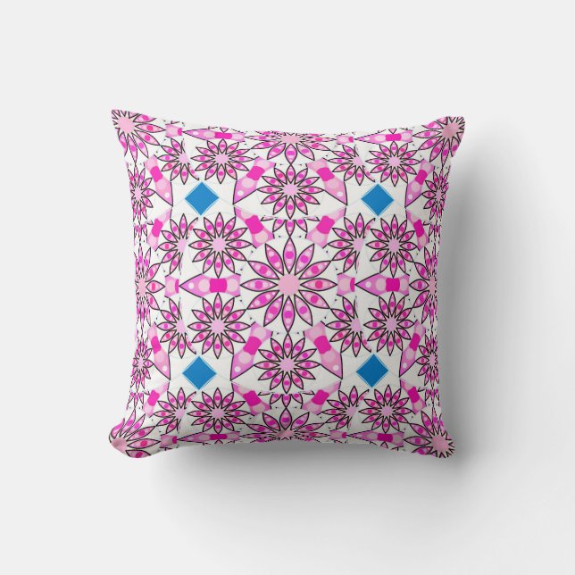 Coussin Mandala motif, rose, rose vif, (Recto)