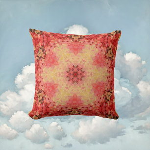 Coussin Mandala numérique jaune, rose et rouge