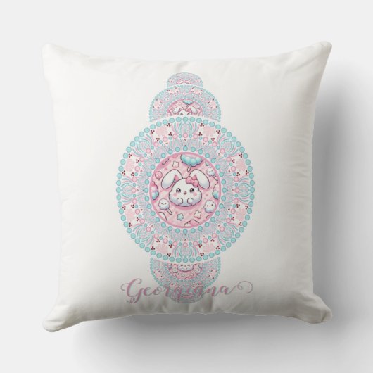 Coussin Mandala ornemental personnalisé de lapin mignon ka (Verso)