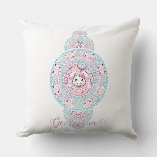 Coussin Mandala ornemental personnalisé de lapin mignon ka (Recto)