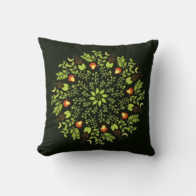 Coussin Mandala plante feuille de champignons potion de so (Recto)