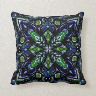 Coussin Mandala profond de vert vert et de bleu