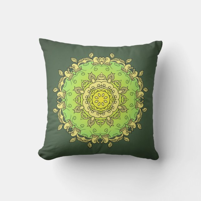 Coussin Mandala psychédélique jaune vert (Recto)